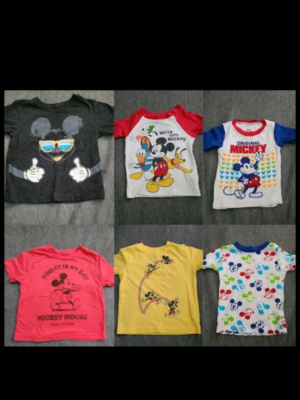 Lot Of 6 Official Disney Mickey Mouse T-shirts Ranging In Sizes 18 Mos - 3T